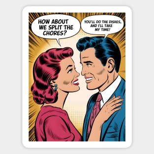 Household Chores Vintage Retro Comic Sticker